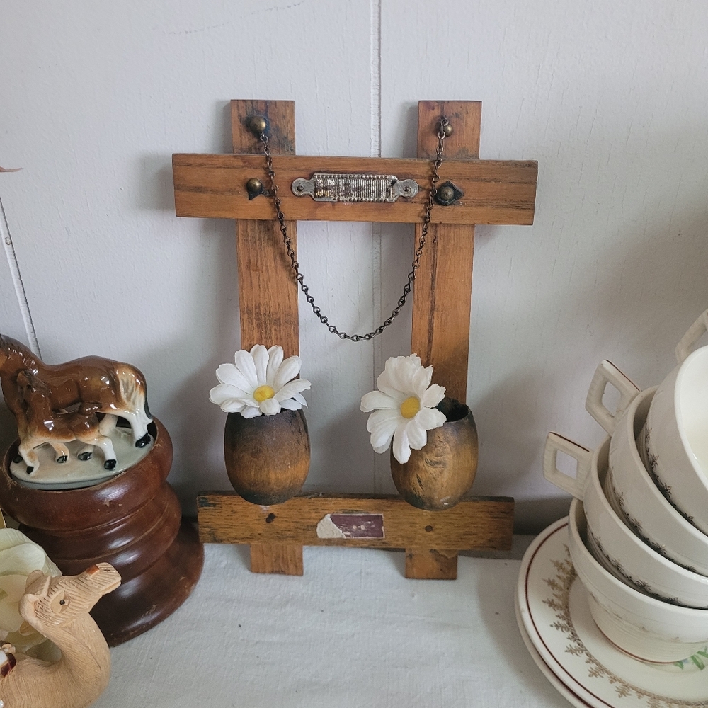 Rustic Matchstick Holder W/ Striker Wooden Wall Decor Primative Farmhouse